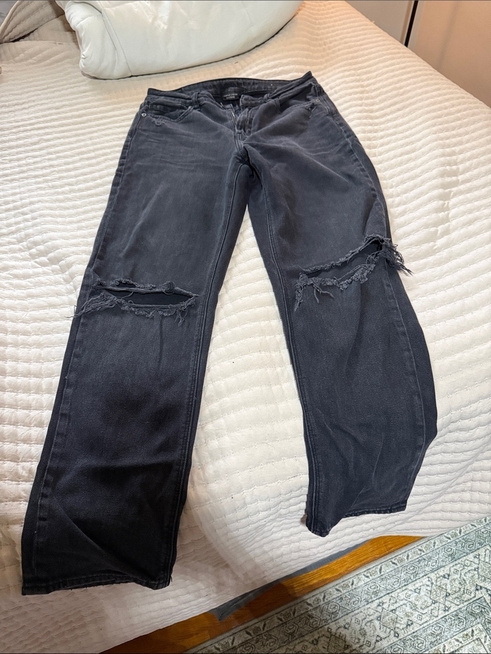 American Eagle Outfitters Black Distressed Straight Leg Jeans